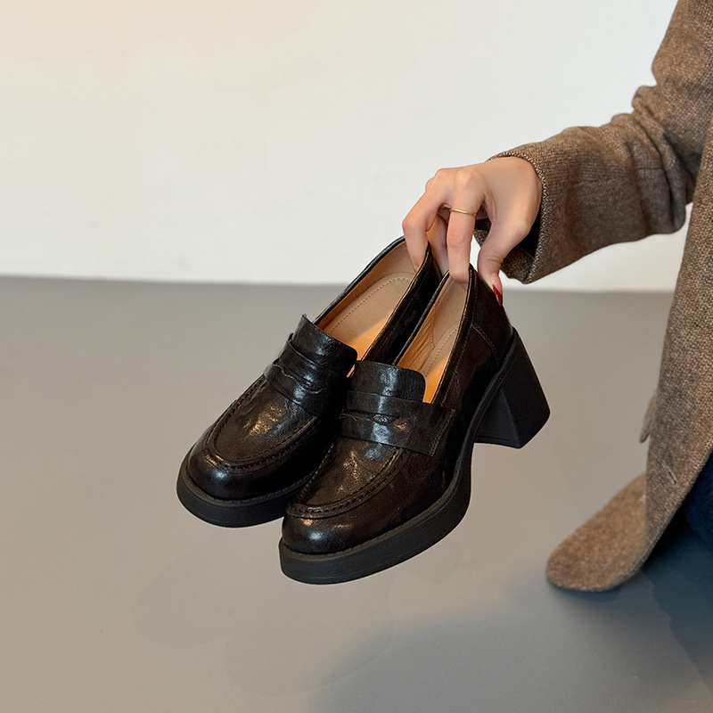Women'S Shoes Loafers Black - Black Sheepskin French Heel Loafers Women
