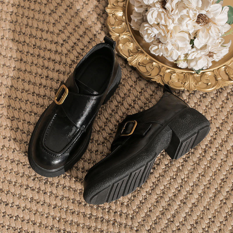 Women'S Shoes Loafers Black - Genuine Leather British Style Black Loafers