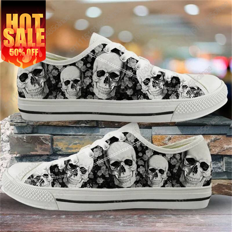 Women Shoes Tennis - Punk Skull Print Woman Flats Footwear