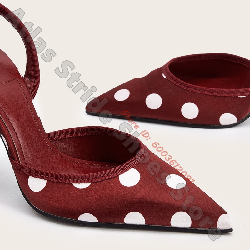 Satin White Polka Dot Pointed  - đánh giá và giá Ribbon Tie Heel