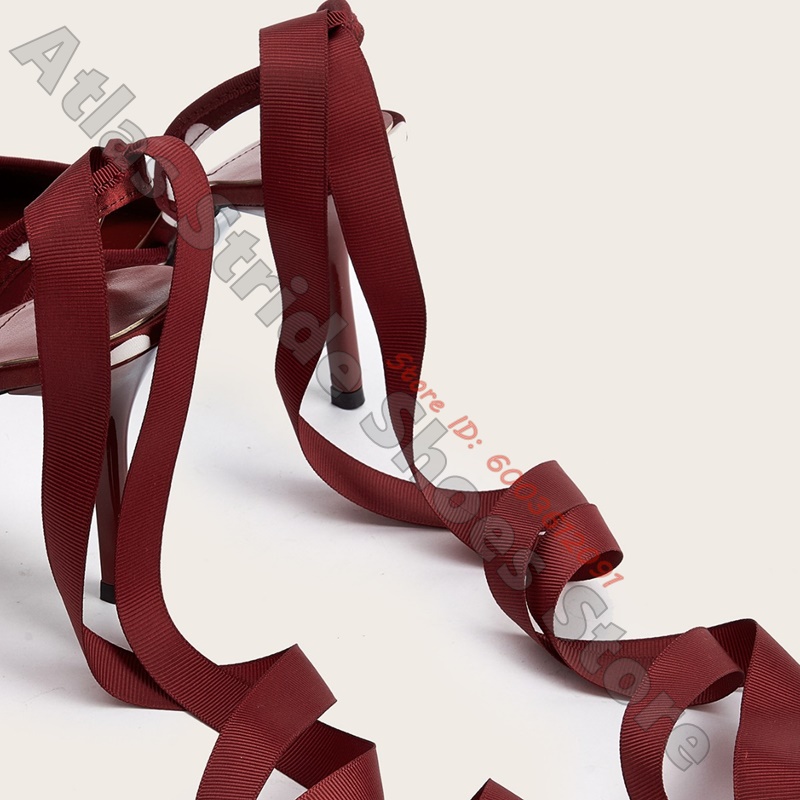 Satin White Polka Dot Pointed  - đánh giá và giá Ribbon Tie Heel