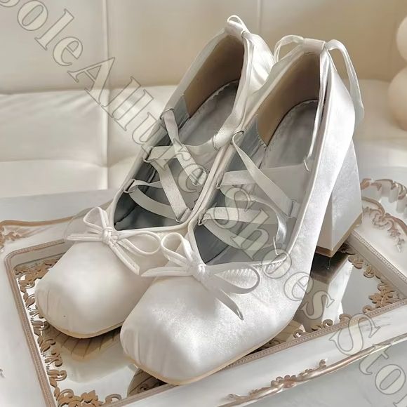 Women Ballet Flats Y2K Satin R - đánh giá và giá Ribbon Tie Heel