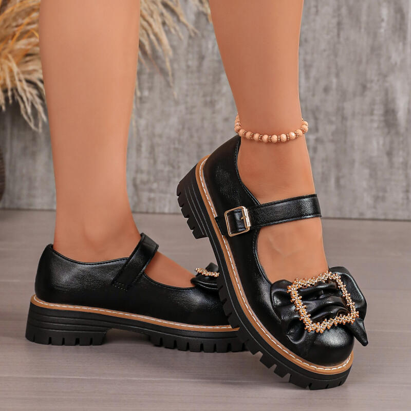 Sweet Bowknot Decoration Thick - đánh giá và giá Women'S Shoes Loafers Black