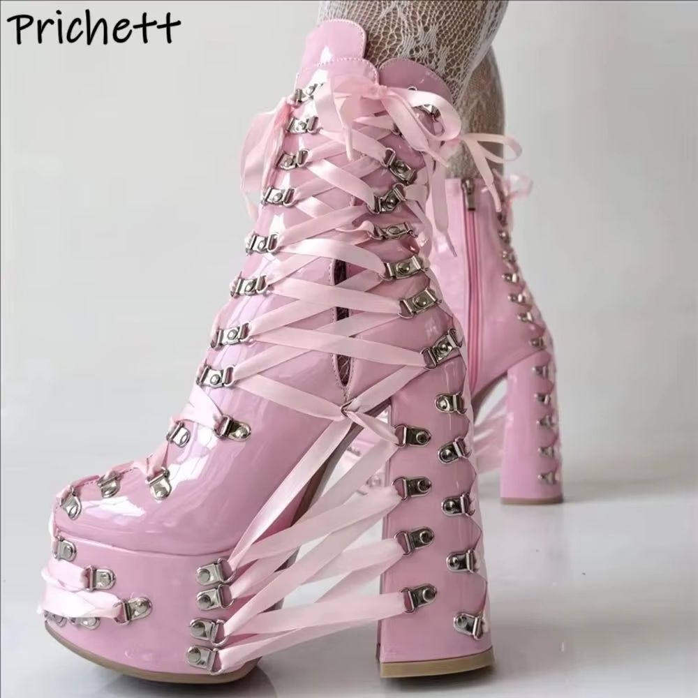 Black Pink Cross Tied Ankle Bo - đánh giá và giá Ribbon Tie Heel
