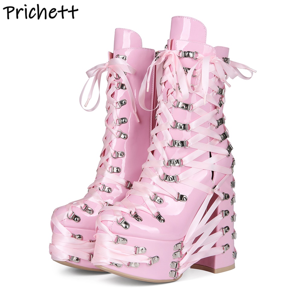 Black Pink Cross Tied Ankle Bo - đánh giá và giá Ribbon Tie Heel