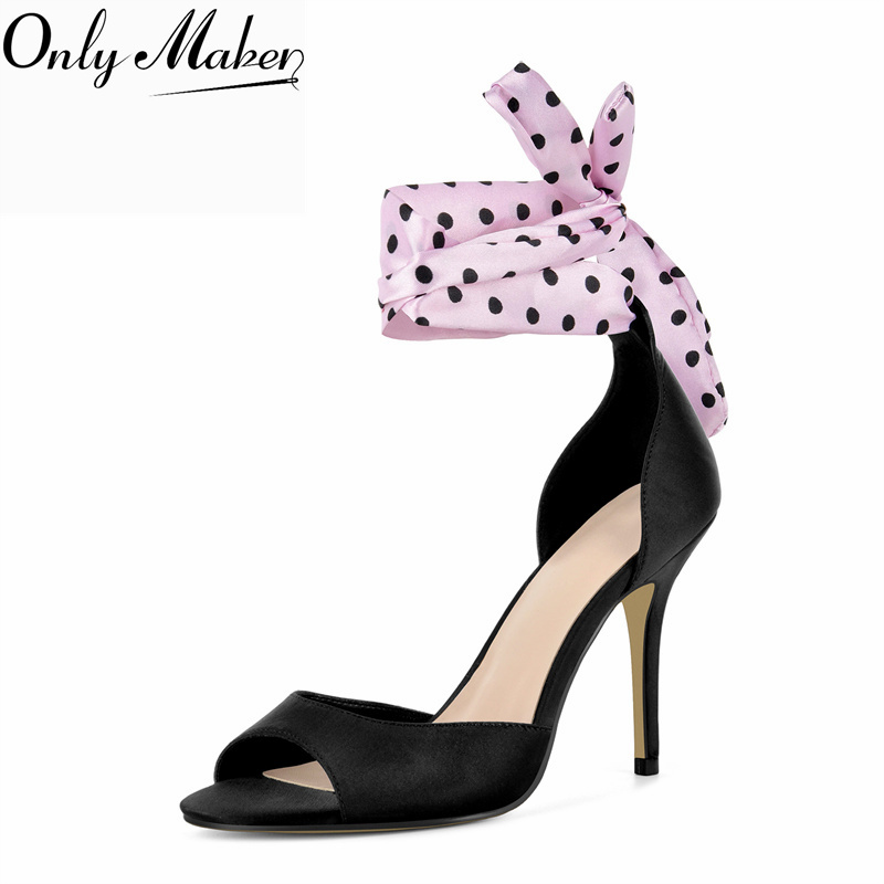 Onlymaker Polka Dot Satin High - đánh giá và giá Ribbon Tie Heel