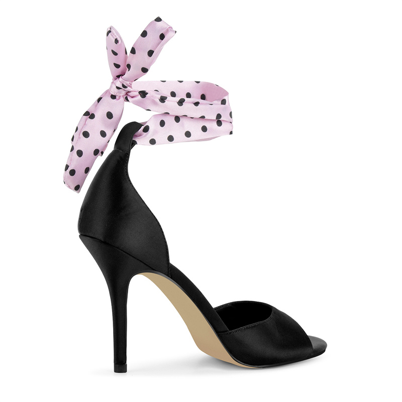 Onlymaker Polka Dot Satin High - đánh giá và giá Ribbon Tie Heel