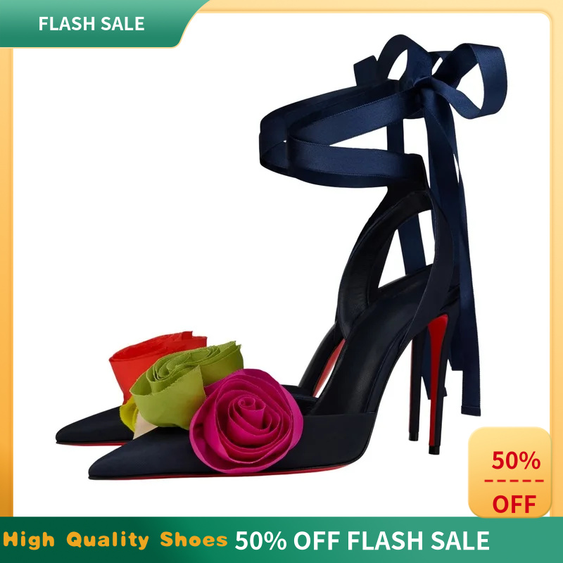 Women Elegant Glam Floral Sati - đánh giá và giá Ribbon Tie Heel